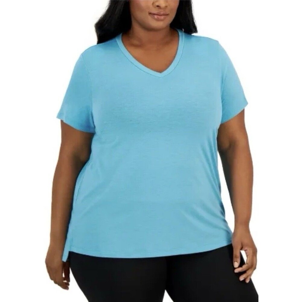 ID Ideology Womens 3X Blue V-Neck Short Sleeve High Low Hem T-Shirt Casual Top - Picture 5 of 6